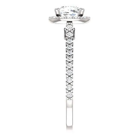 GB Rings 135 Ct Halo Cushion Round Natural Earth Mined Diamond Wedding Ring Band 14K White Gold