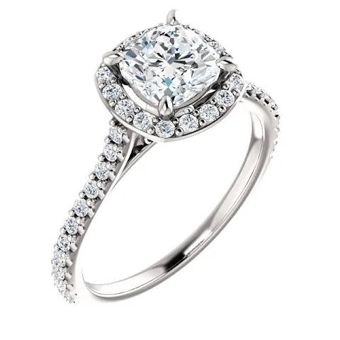 GB Rings 135 Ct Halo Cushion Round Natural Earth Mined Diamond Wedding Ring Band 14K White Gold