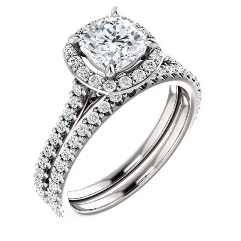 GB Rings 135 Ct Halo Cushion Round Natural Earth Mined Diamond Wedding Ring Band 14K White Gold
