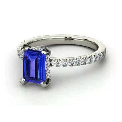 GB Rings 12 Ct Hidden Halo Tanzanite With Natural Earth Mined Diamonds Wedding Ring White Gold GB Rings 12 Ct Hidden Halo Tanzanite With Natural Earth Mined Diamonds Wedding Ring White Gold