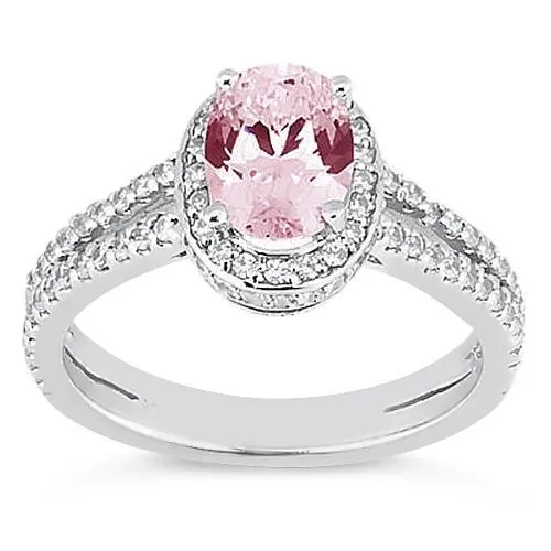GB Rings 373 Ct Prong Setting Halo Pink Gemstone Oval Natural Earth Mined Diamond Ring GB Rings 373 Ct Prong Setting Halo Pink Gemstone Oval Natural Earth Mined Diamond Ring