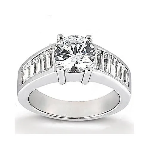 GB Rings 425 Carat Round Natural Earth Mined Diamond Engagement Ring Baguettes Accented