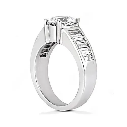 GB Rings 425 Carat Round Natural Earth Mined Diamond Engagement Ring Baguettes Accented