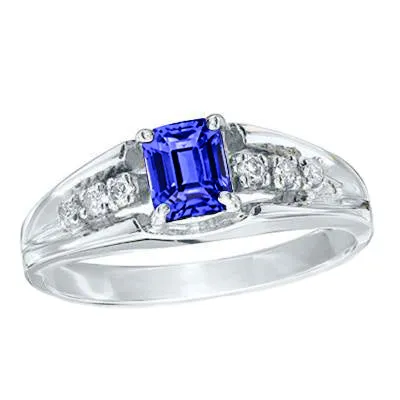 GB Rings Emerald Cut Ceylon Sapphire With Round Natural Earth Mined Diamonds 130 Ct Ring GB Rings Emerald Cut Ceylon Sapphire With Round Natural Earth Mined Diamonds 130 Ct Ring