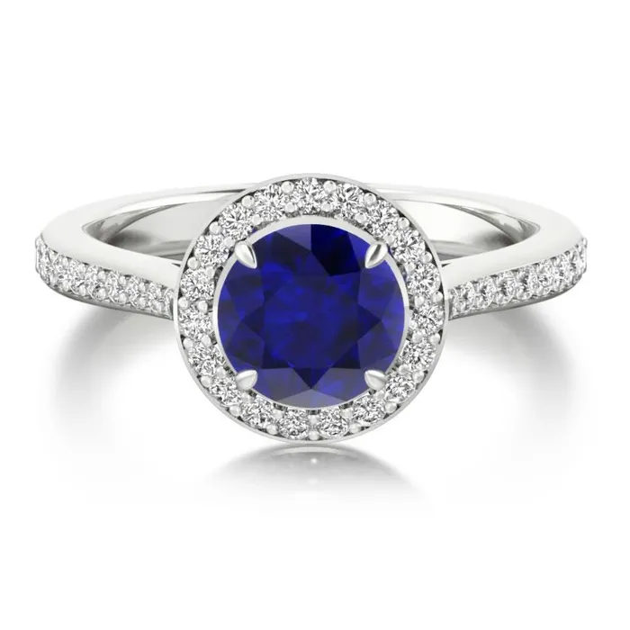 GB Rings Round Ceylon Sapphire Halo Natural Earth Mined Diamond Ring 285 Ct White Gold Jewelry 14K GB Rings Round Ceylon Sapphire Halo Natural Earth Mined Diamond Ring 285 Ct White Gold Jewelry 14K