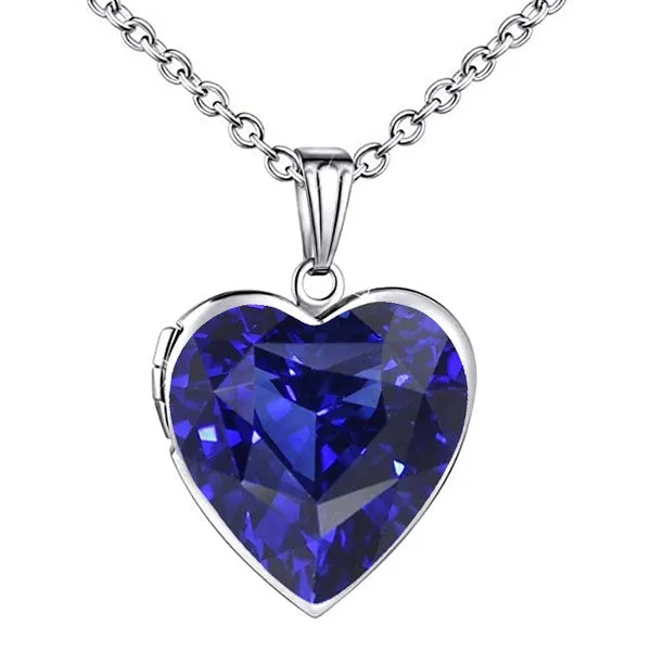 GB Solitaire Heart Ceylon Sapphire Locket Pendant Necklace 5 Carats Necklaces GB Solitaire Heart Ceylon Sapphire Locket Pendant Necklace 5 Carats Necklaces
