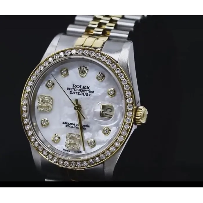 GB Watches Diamond Bezel Rolex 34 Mm Date Watch Covered 2 Ct Custom Diamond Ss