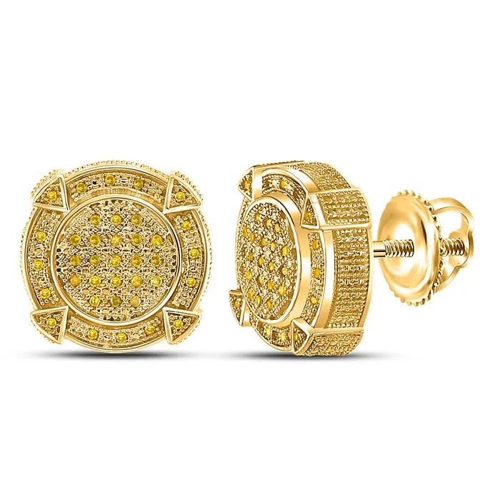 GND YellowTone Sterling Silver Mens Round Yellow Diamond Stud Earrings 15 Cttw GND Earrings GND YellowTone Sterling Silver Mens Round Yellow Diamond Stud Earrings 15 Cttw GND Earrings