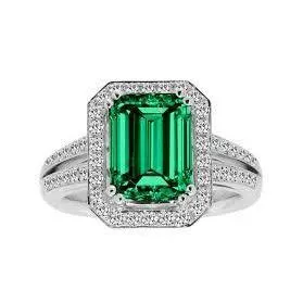 Green Emerald With Natural Earth Mined Diamond Wedding Ring White Gold 14K 8 Carats GB Rings Green Emerald With Natural Earth Mined Diamond Wedding Ring White Gold 14K 8 Carats GB Rings