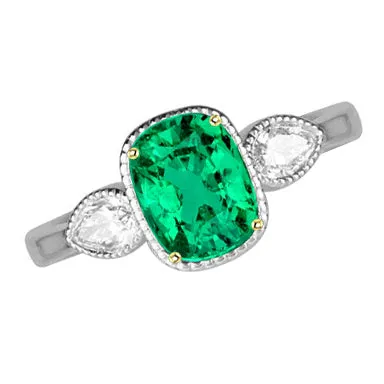 HarryChadEntcom 3 Stone Green Emerald And Diamond Ring Cushion And Pear Cut Rings HarryChadEntcom 3 Stone Green Emerald And Diamond Ring Cushion And Pear Cut Rings