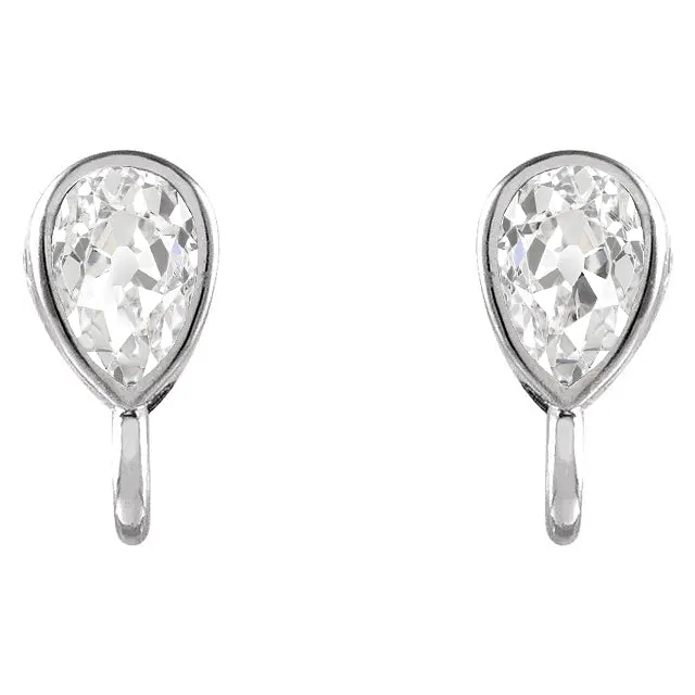 HarryChadEntcom Earrings Earth Mined Diamond Stud Earrings Teardrop Pear Old Cut Bezel 4 Carats White Gold