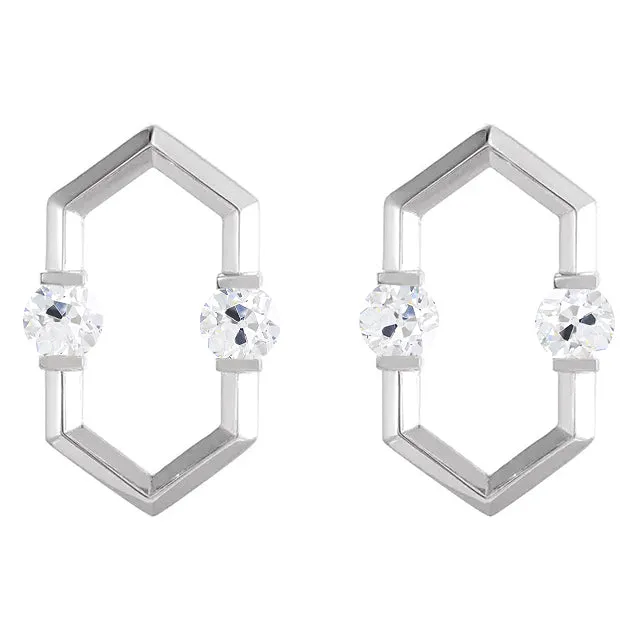 HarryChadEntcom Earrings White Gold Hexagon Real Diamond Stud Earrings 2 Carats Round Old Miner