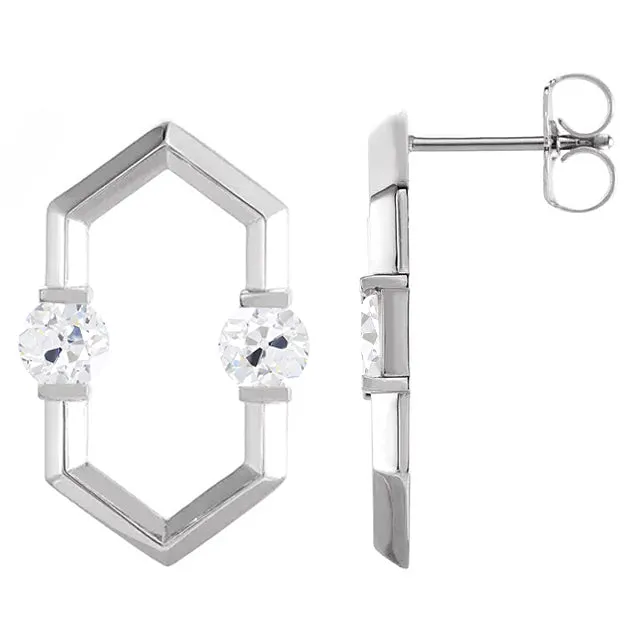 HarryChadEntcom Earrings White Gold Hexagon Real Diamond Stud Earrings 2 Carats Round Old Miner HarryChadEntcom Earrings White Gold Hexagon Real Diamond Stud Earrings 2 Carats Round Old Miner