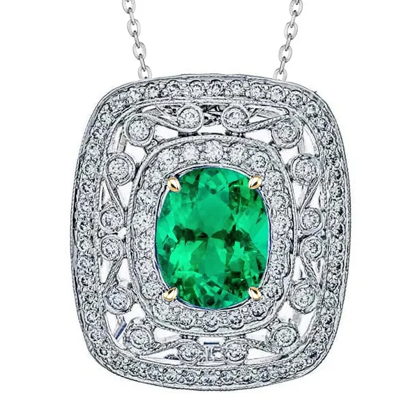 HarryChadEntcom Necklaces Vintage Look Colombian Green Emerald Diamond Pendant Milgrain Necklace HarryChadEntcom Necklaces Vintage Look Colombian Green Emerald Diamond Pendant Milgrain Necklace