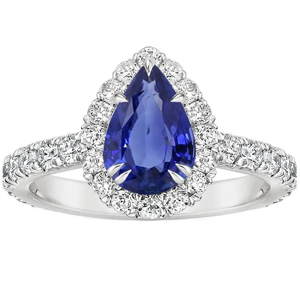 HarryChadEntcom Rings Anniversary Halo Blue Sapphire Ring 450 Carats Pave Set Pear HarryChadEntcom Rings Anniversary Halo Blue Sapphire Ring 450 Carats Pave Set Pear