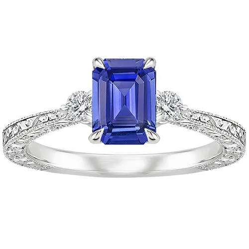 HarryChadEntcom Rings Engagement Ring 3 Stones Emerald Blue Sapphire Natural Earth Mined Diamond 350 Carats