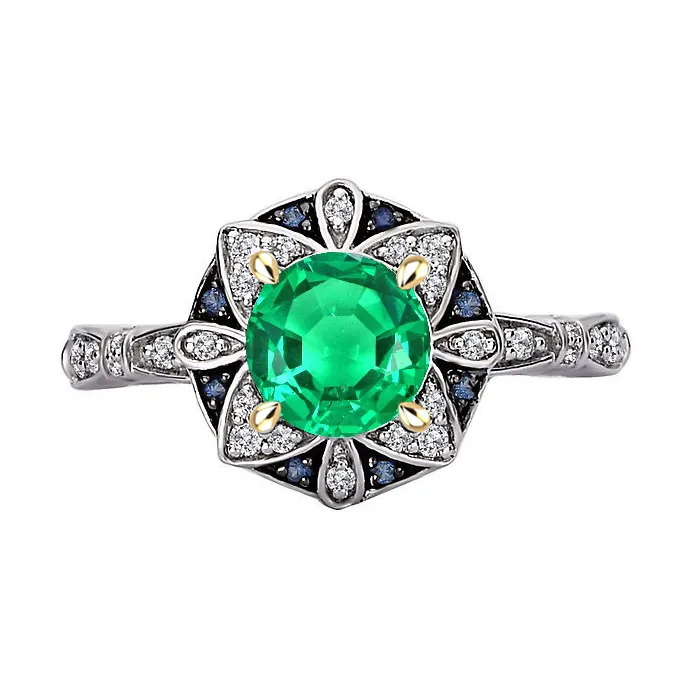 HarryChadEntcom Rings Flower Style Gemstone Ring Green Emerald Sapphire Diamond Jewelry HarryChadEntcom Rings Flower Style Gemstone Ring Green Emerald Sapphire Diamond Jewelry