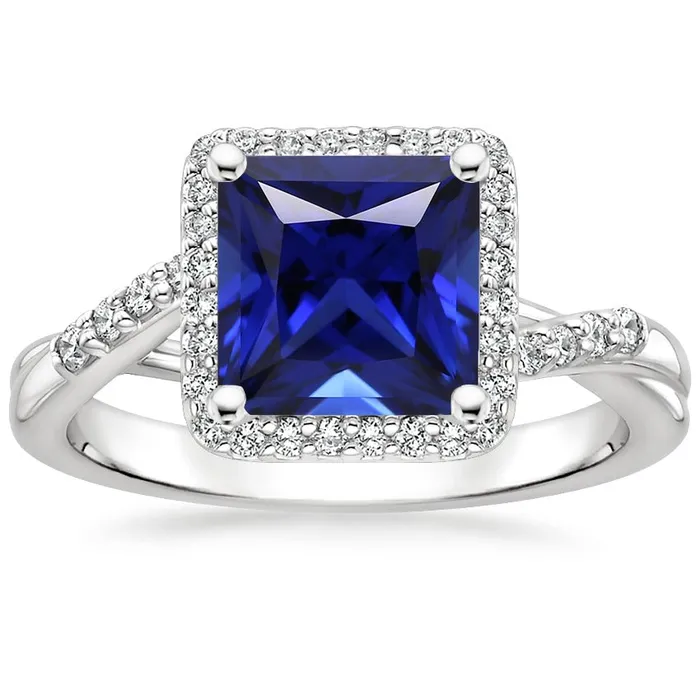 HarryChadEntcom Rings Halo Ceylon Sapphire Natural Earth Mined Diamond Ring 6 Carat Princess Cut With Accents HarryChadEntcom Rings Halo Ceylon Sapphire Natural Earth Mined Diamond Ring 6 Carat Princess Cut With Accents