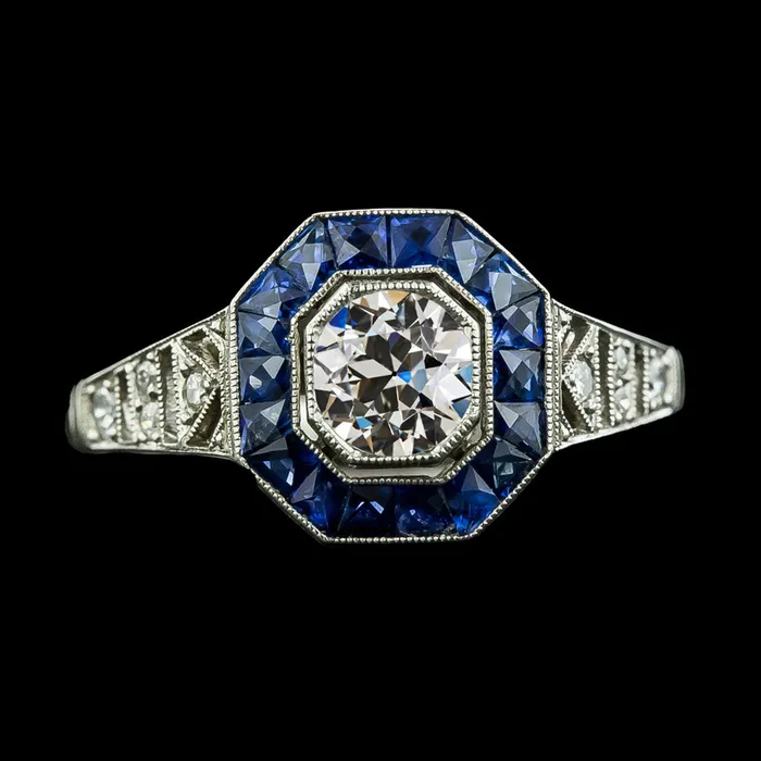 HarryChadEntcom Rings Halo Old Cut Natural Earth Mined Diamond Gemstone Ring Ceylon Sapphires 3 Carats Milgrain HarryChadEntcom Rings Halo Old Cut Natural Earth Mined Diamond Gemstone Ring Ceylon Sapphires 3 Carats Milgrain
