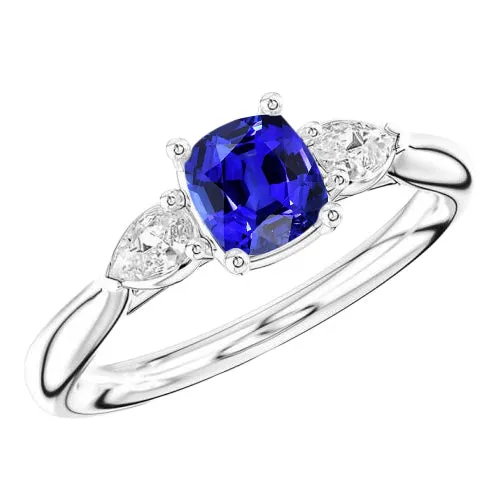 HarryChadEntcom Rings Ladies Three Stone Cushion Sapphire Ring 2 Carats Pear Natural Earth Mined Diamond Jewelry HarryChadEntcom Rings Ladies Three Stone Cushion Sapphire Ring 2 Carats Pear Natural Earth Mined Diamond Jewelry