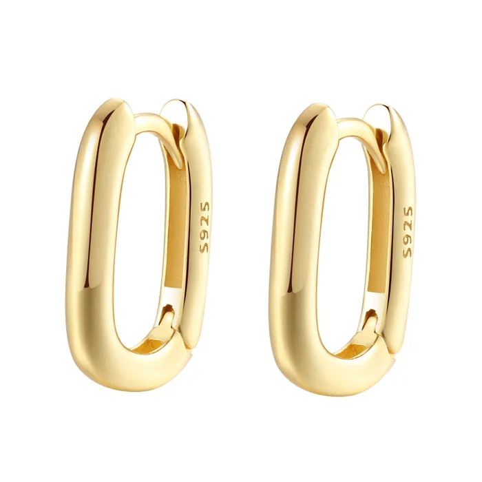 Hey Happiness Earrings Oval Hoop Huggie Earrings Sterling Silver Gold