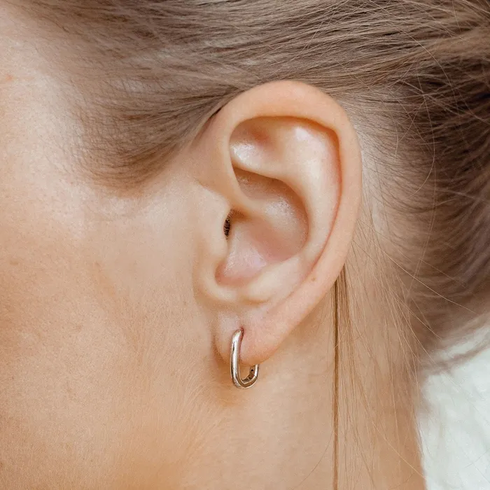 Hey Happiness Earrings Oval Hoop Huggie Earrings Sterling Silver Gold Hey Happiness Earrings Oval Hoop Huggie Earrings Sterling Silver Gold