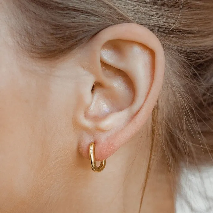 Hey Happiness Earrings Oval Hoop Huggie Earrings Sterling Silver Gold Hey Happiness Earrings Oval Hoop Huggie Earrings Sterling Silver Gold