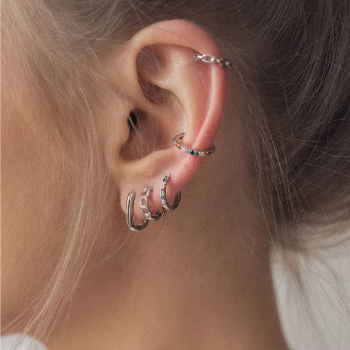 Hey Happiness Earrings Oval Hoop Huggie Earrings Sterling Silver Gold Hey Happiness Earrings Oval Hoop Huggie Earrings Sterling Silver Gold