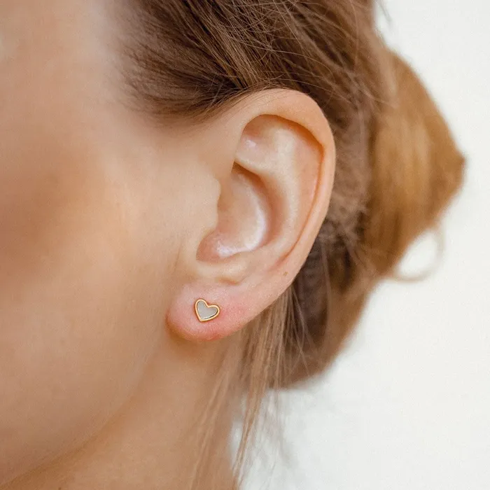 Hey Happiness Earrings Shell Heart Stud Earrings Gold Hey Happiness Earrings Shell Heart Stud Earrings Gold