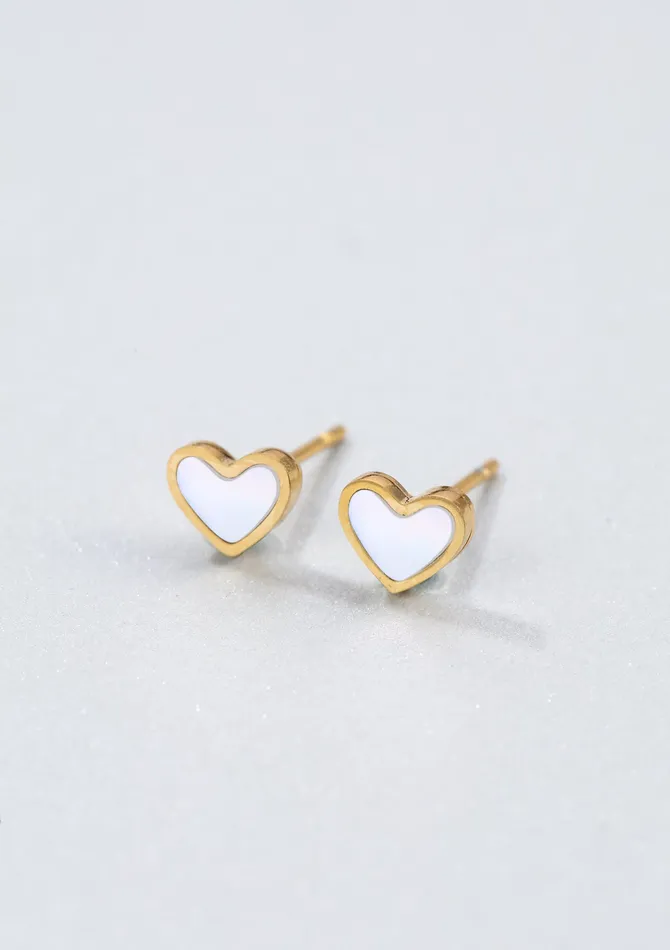 Hey Happiness Earrings Shell Heart Stud Earrings Gold Hey Happiness Earrings Shell Heart Stud Earrings Gold