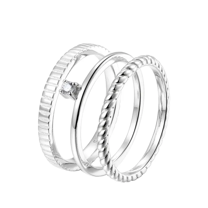 Hey Happiness Triple Textured Ring Set Sterling Silver Rings