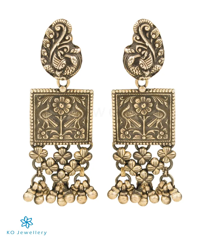 Jaipur Earrings The Adhila Peacock Antique Silver Earrings