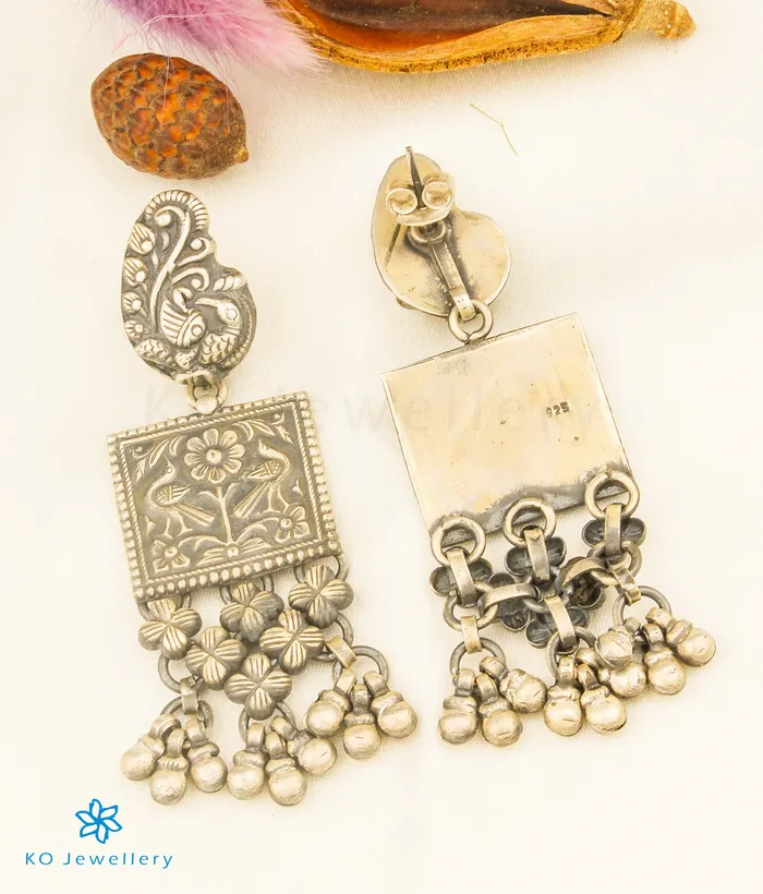 Jaipur Earrings The Adhila Peacock Antique Silver Earrings
