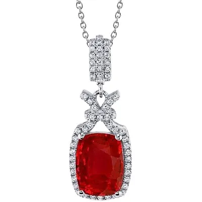 Necklaces Cushion Cut Ruby With Natural Earth Mined Diamond Pendant Necklace 1320 Ct WG 14K GB Necklaces Cushion Cut Ruby With Natural Earth Mined Diamond Pendant Necklace 1320 Ct WG 14K GB