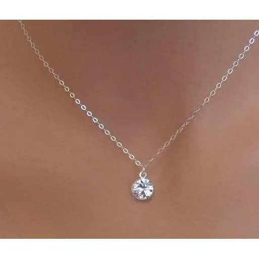 Necklaces GB Round 1 Carat Natural Earth Mined Diamond Women Necklace 14K White Gold Necklaces GB Round 1 Carat Natural Earth Mined Diamond Women Necklace 14K White Gold
