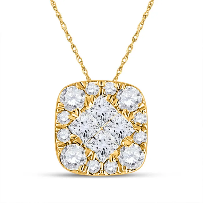 Necklaces GND GND 14Kt Yellow Gold Womens Princess Diamond Square Pendant 14 Cttw Necklaces GND GND 14Kt Yellow Gold Womens Princess Diamond Square Pendant 14 Cttw