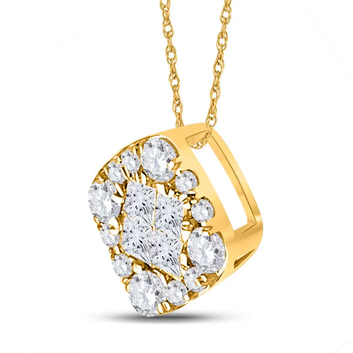 Necklaces GND GND 14Kt Yellow Gold Womens Princess Diamond Square Pendant 14 Cttw Necklaces GND GND 14Kt Yellow Gold Womens Princess Diamond Square Pendant 14 Cttw