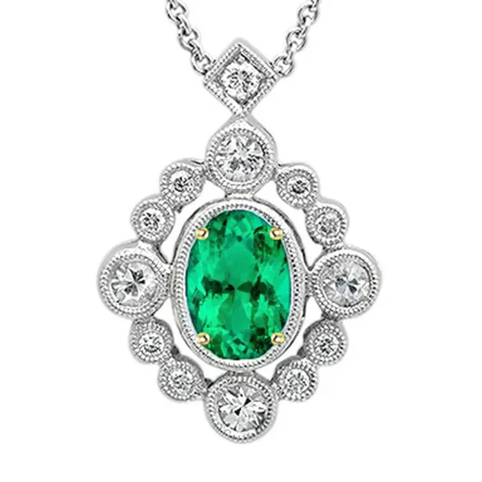 Necklaces HarryChadEntcom Antique Look Green Emerald Pendant Diamond Necklace Necklaces HarryChadEntcom Antique Look Green Emerald Pendant Diamond Necklace