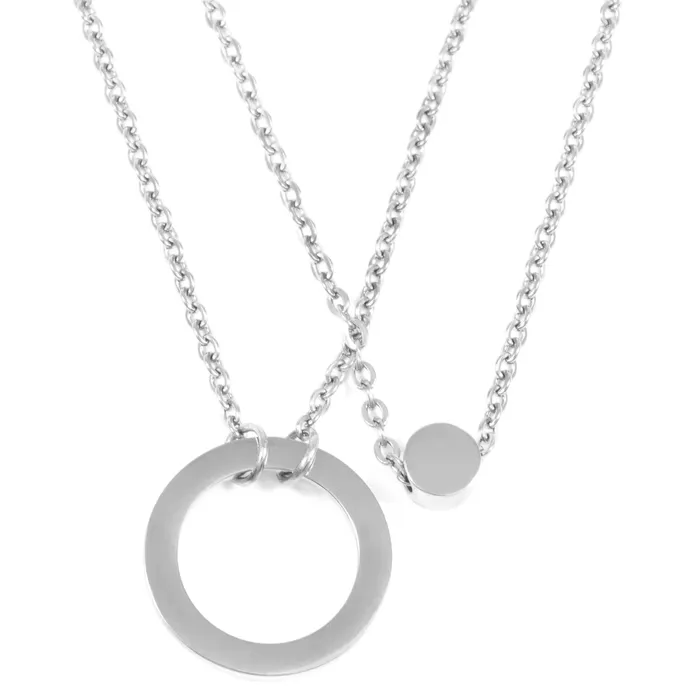 Necklaces Hey Happiness Circle Hoop Layered Pendant Necklace Silver