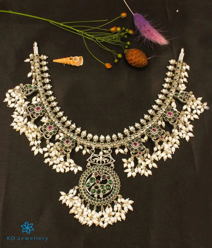 Necklaces Silversmith The Aarushi Silver Guttapusalu Necklace OxidisedShort Necklaces Silversmith The Aarushi Silver Guttapusalu Necklace OxidisedShort