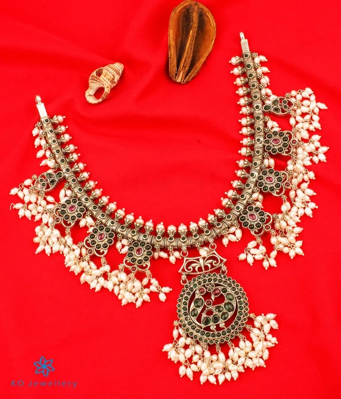 Necklaces Silversmith The Aarushi Silver Guttapusalu Necklace OxidisedShort