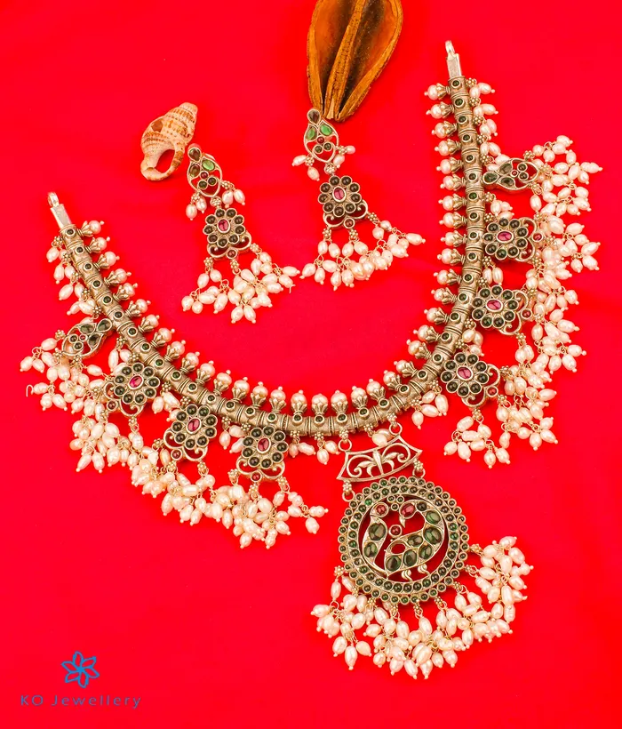 Necklaces Silversmith The Aarushi Silver Guttapusalu Necklace OxidisedShort