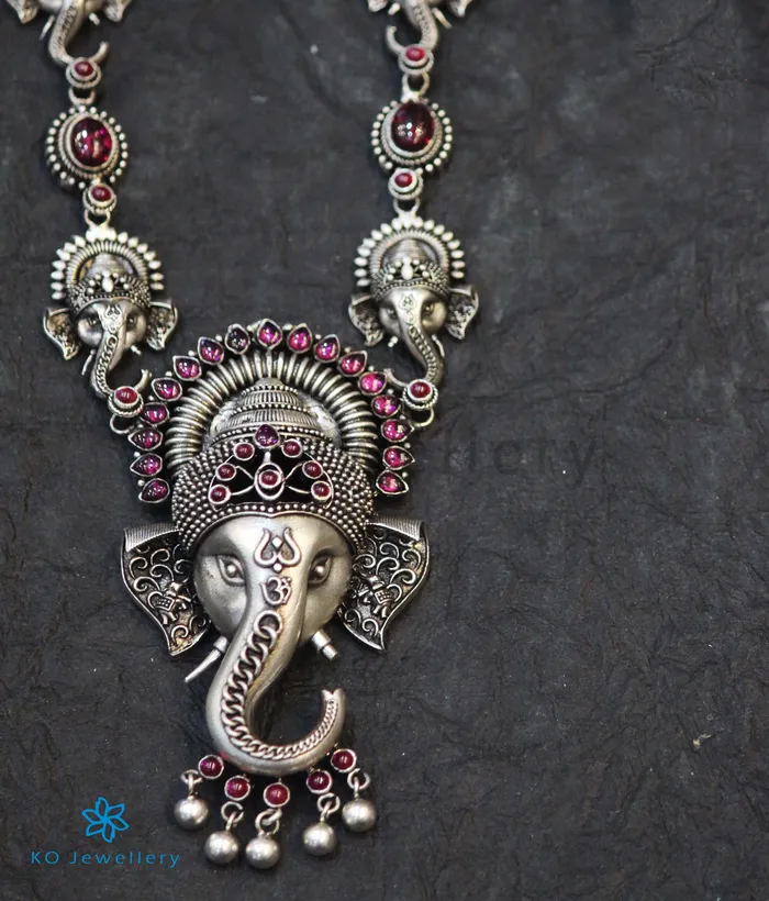 Necklaces Silversmith The Gajakarna Silver Ganesha Necklace