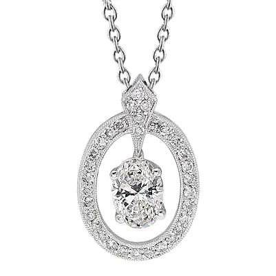 Oval And Round Natural Earth Mined Diamond Necklace Pendant 180 Carats 14K White Gold GB Necklaces