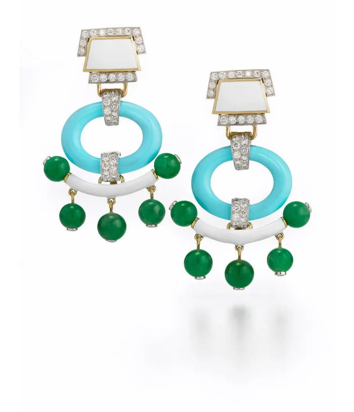 Pagoda Earrings Turquoise with Jade Beads David Webb Workshop Earrings