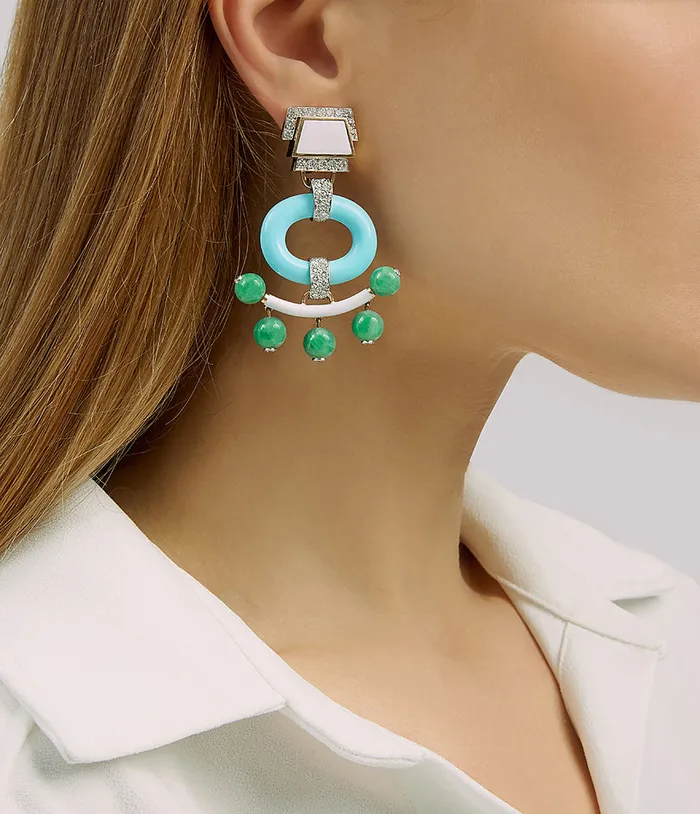 Pagoda Earrings Turquoise with Jade Beads David Webb Workshop Earrings