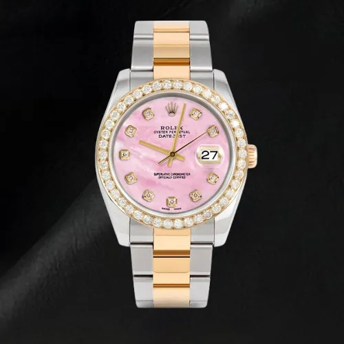 Pink Mother Of Pearl Diamond Dial 36 mm Rolex Datejust Two Tone Watch Oyster Bracelet HarryChadEntcom Bracelets Pink Mother Of Pearl Diamond Dial 36 mm Rolex Datejust Two Tone Watch Oyster Bracelet HarryChadEntcom Bracelets