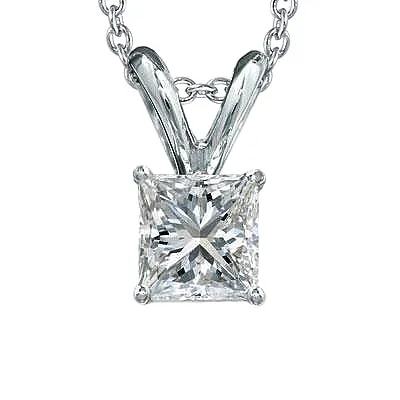 Princess Natural Earth Mined Diamond Solitaire Necklace Pendant 10 Carat White Gold 14K GB Necklaces Princess Natural Earth Mined Diamond Solitaire Necklace Pendant 10 Carat White Gold 14K GB Necklaces