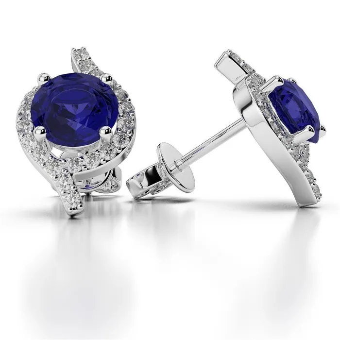 Prong Set 520 Carats Round Cut Sapphire With Natural Earth Mined Diamonds Stud Earrings GB Earrings Prong Set 520 Carats Round Cut Sapphire With Natural Earth Mined Diamonds Stud Earrings GB Earrings