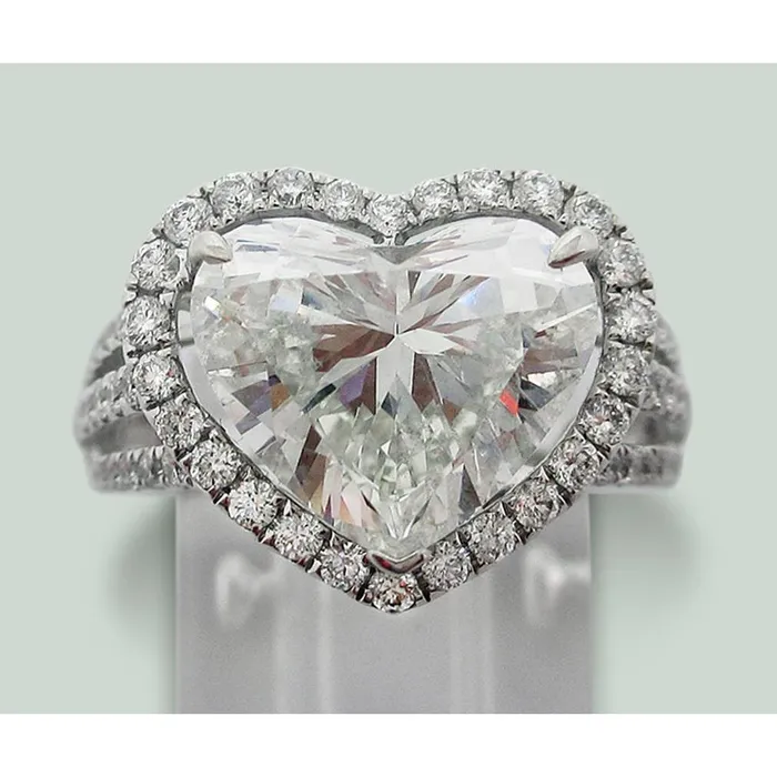 Rings 1050 Ct Heart Lab Grown Diamond Big Solitaire Halo Accents Ring White Gold GB Rings 1050 Ct Heart Lab Grown Diamond Big Solitaire Halo Accents Ring White Gold GB